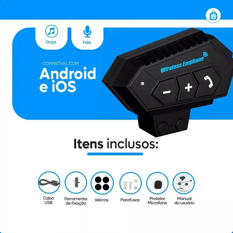 Fone De Ouvido Capacete Moto Bluetooth Sem Fio Prova De Água 🔥